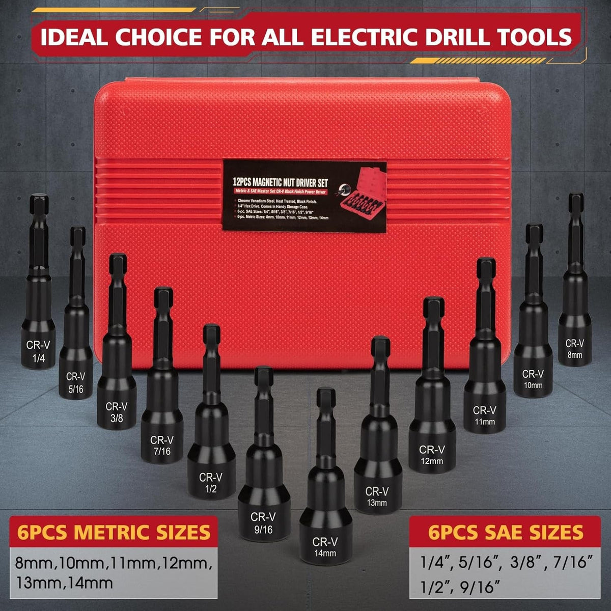 new 12-Piece Magnetic Nut Driver Set, Premium CR-V Steel Impact Set 07FC0E-D4 - KOEEK