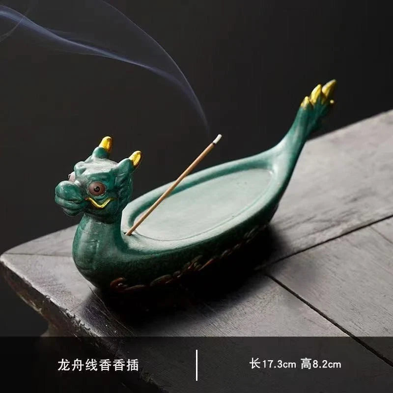 Ceramic Dragon Boat Stick Incense Holder Creative Home Indoor Decor 07FC0E-D4 - KOEEK