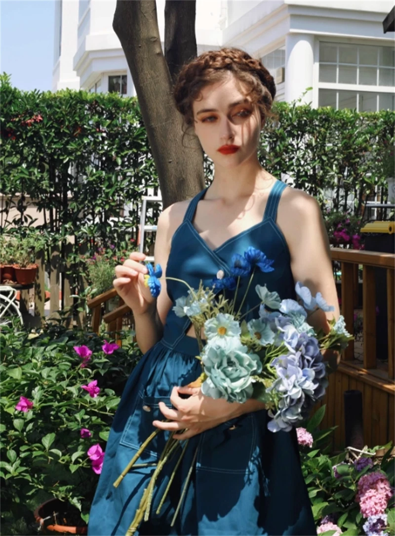 Movie Lolita V-neck Dress Jeans Blue Suspender Dress Cute Girl Summer Cosplay 07FC0E-D4 - KOEEK
