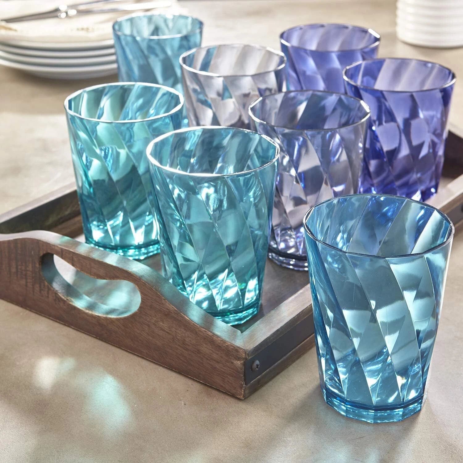Plastic Reusable Drinking Glasses (Set of 8) 14oz Rocks Cups in Coastal Colors 07FC0E-D4 - KOEEK