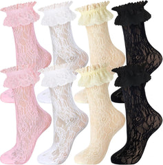 new Geyoga 4 Pairs Lace Ruffle Frilly 7-11, Black, White, Pink, Light Yellow 07FC0E-D4 - KOEEK