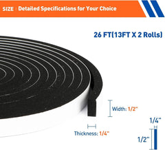 new MAGZO Weather Stripping Door Seal, Inch Wide 1/2in * 1/4in * 26FT, Black MAGZO - KOEEK