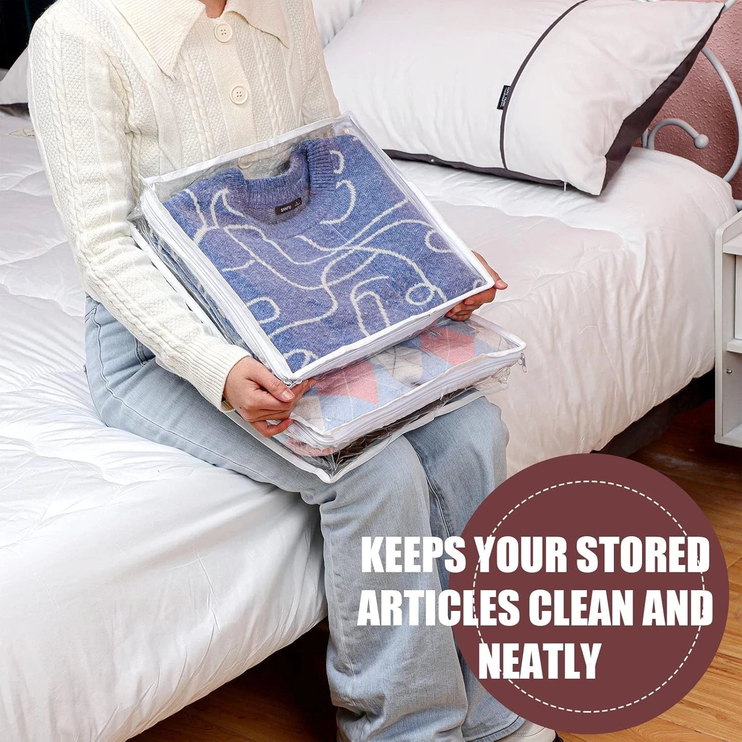 6 Pieces Sweater Storage Bags Plastic Clear PVC Clothes Storage Bags with Zipper 07FC0E-D4 - KOEEK