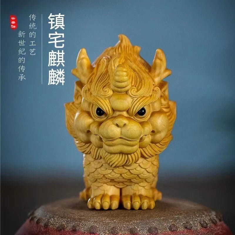 Thuja Wood Qilin Figurine Handheld Car Home Decor  Beast Ornament 07FC0E-D4 - KOEEK