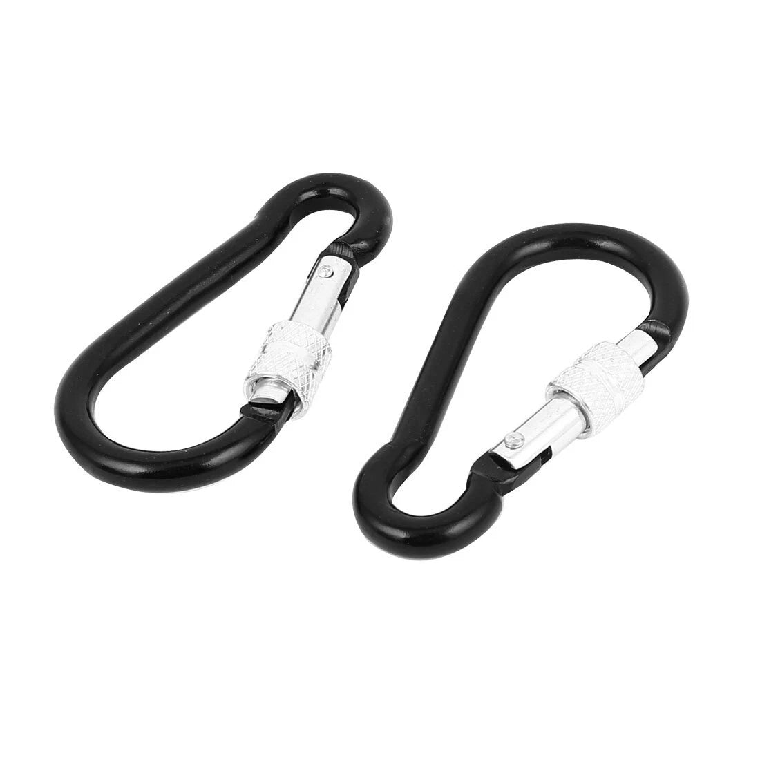 70mm Screw Lock Outdoor Camping Carabiner Clip Hook Key Chain Keyring Black 2pcs 07FC0E-D4 - KOEEK
