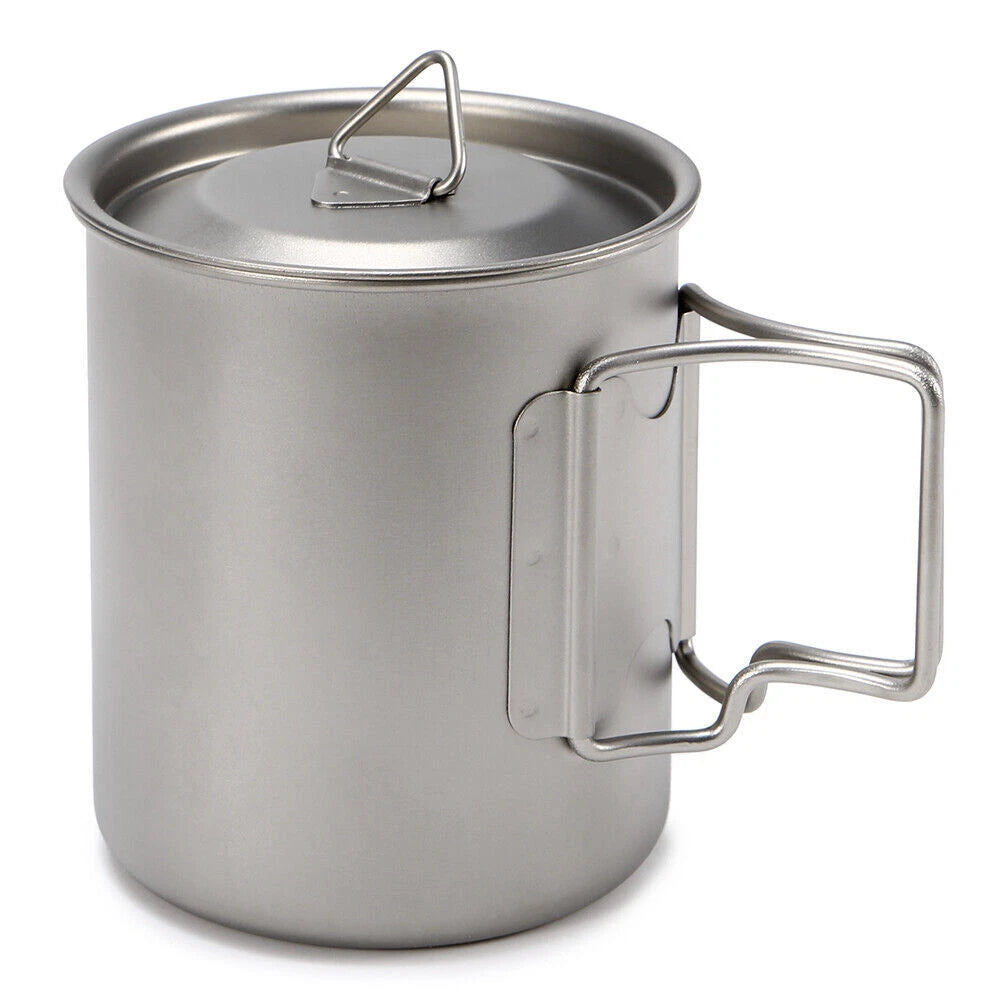 Titanium 420ml 750ml Pot Set With Foldable Handle - Outdoor Camping Cup Bowl Pot 07FC0E-D4 - KOEEK