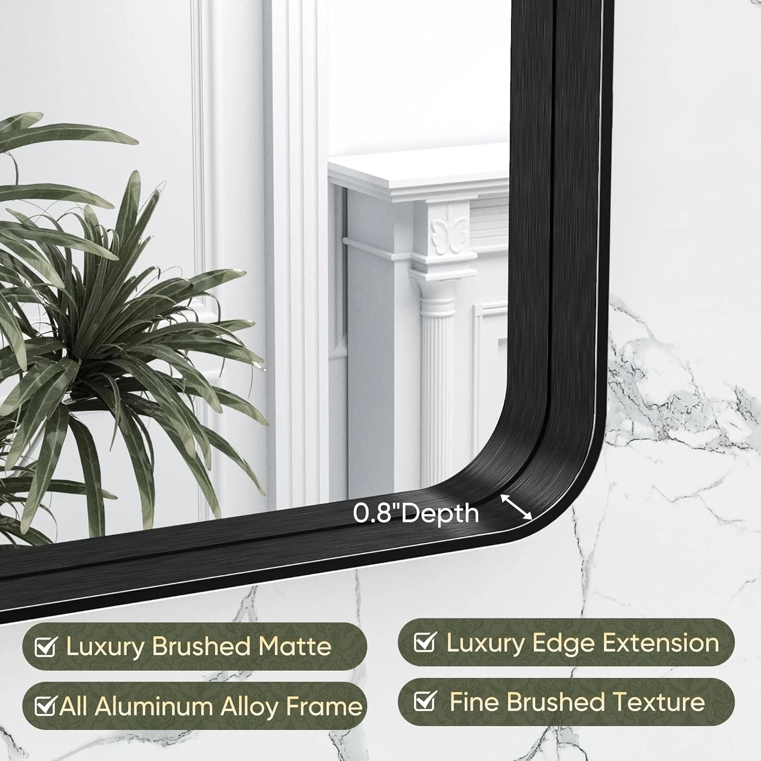 Bathroom Mirror,24" x 36"Wall Mounted Vanity Brushed Rounded Corner Metal Framed 07FC0E-D4 - KOEEK
