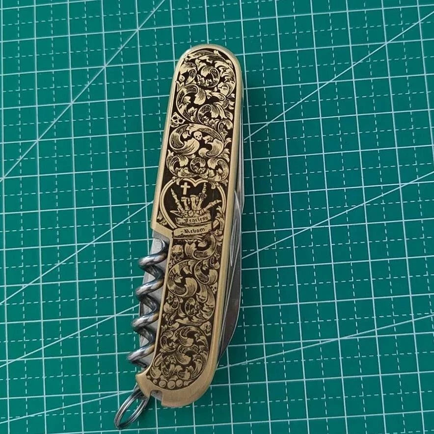 1 Set Custom Made Pure Brass Handle Scales for 91 mm Victorinox Swiss Army Knife 07FC0E-D4 - KOEEK