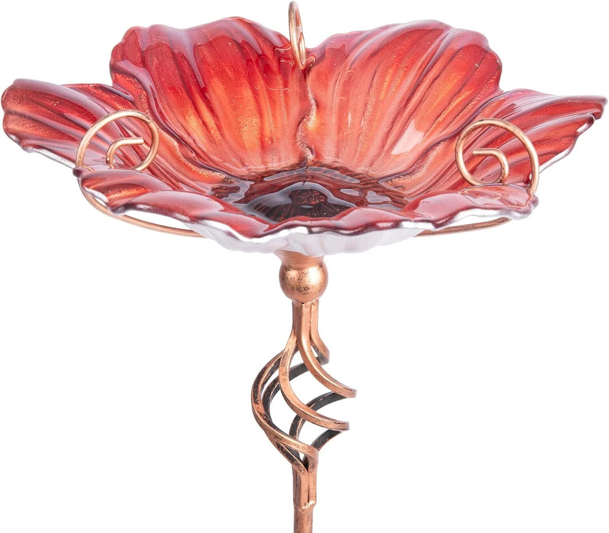 31 Inch Tall Glass Bird Pond Feeder with Metal Stake Garden Patio Outdoor Red 07FC0E-D4 - KOEEK