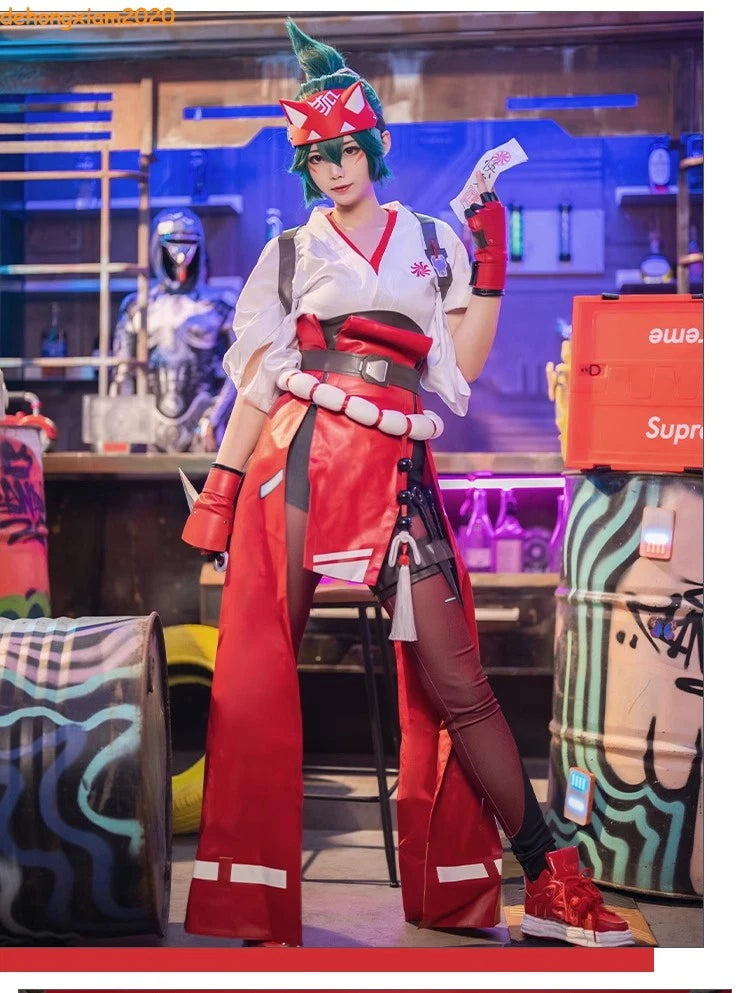 OW OVERWATCH2 Kiriko Costume Girls Top Pants Mask Outfit Cosplay Prop Halloween 07FC0E-D4 - KOEEK