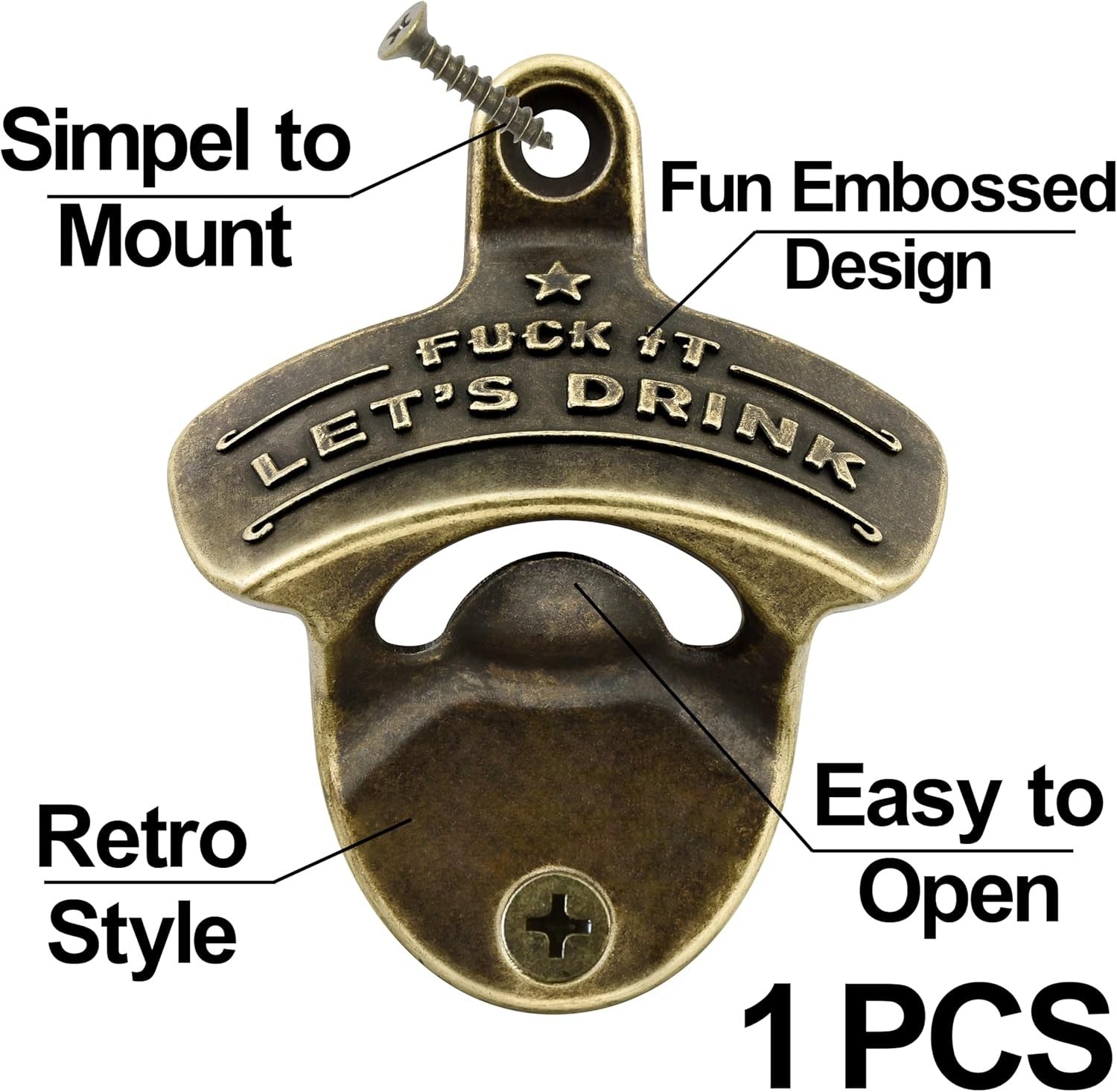 new Funny Bottle Opener Wall Mounted Stainless Vintage Screw in Antique Bronze 07FC0E-D4 - KOEEK