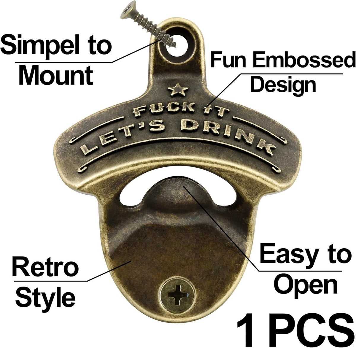 new Funny Bottle Opener Wall Mounted Stainless Vintage Screw in Antique Bronze 07FC0E-D4 - KOEEK