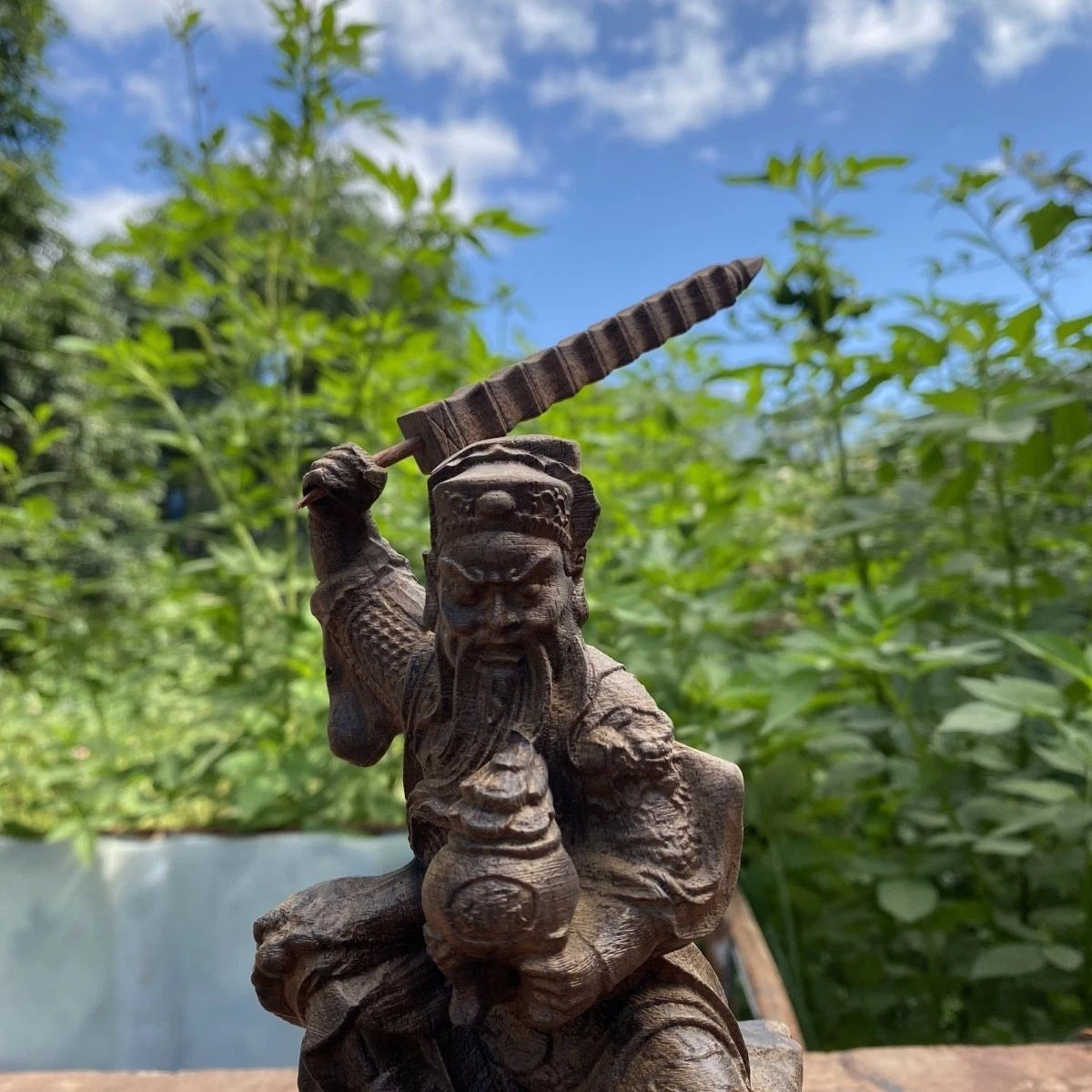 19x9cm Zhao Gongming Wealth God Agarwood Wood Carving Figurine Feng Shui Decor 07FC0E-D4 - KOEEK