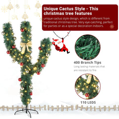 5FT Cactus Shape Christmas Tree With 110 Changing LED lights 8 Modes 07FC0E-D4 - KOEEK