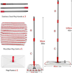 Extra Large Microfiber Floor Cleaning Mop, 16” Flat Mop, Red 07FC0E-D4 - KOEEK