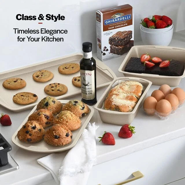 Baking Pan Set - 6 Piece - Stackable, Deluxe, Non-Stick Baking 07FC0E-D4 - KOEEK