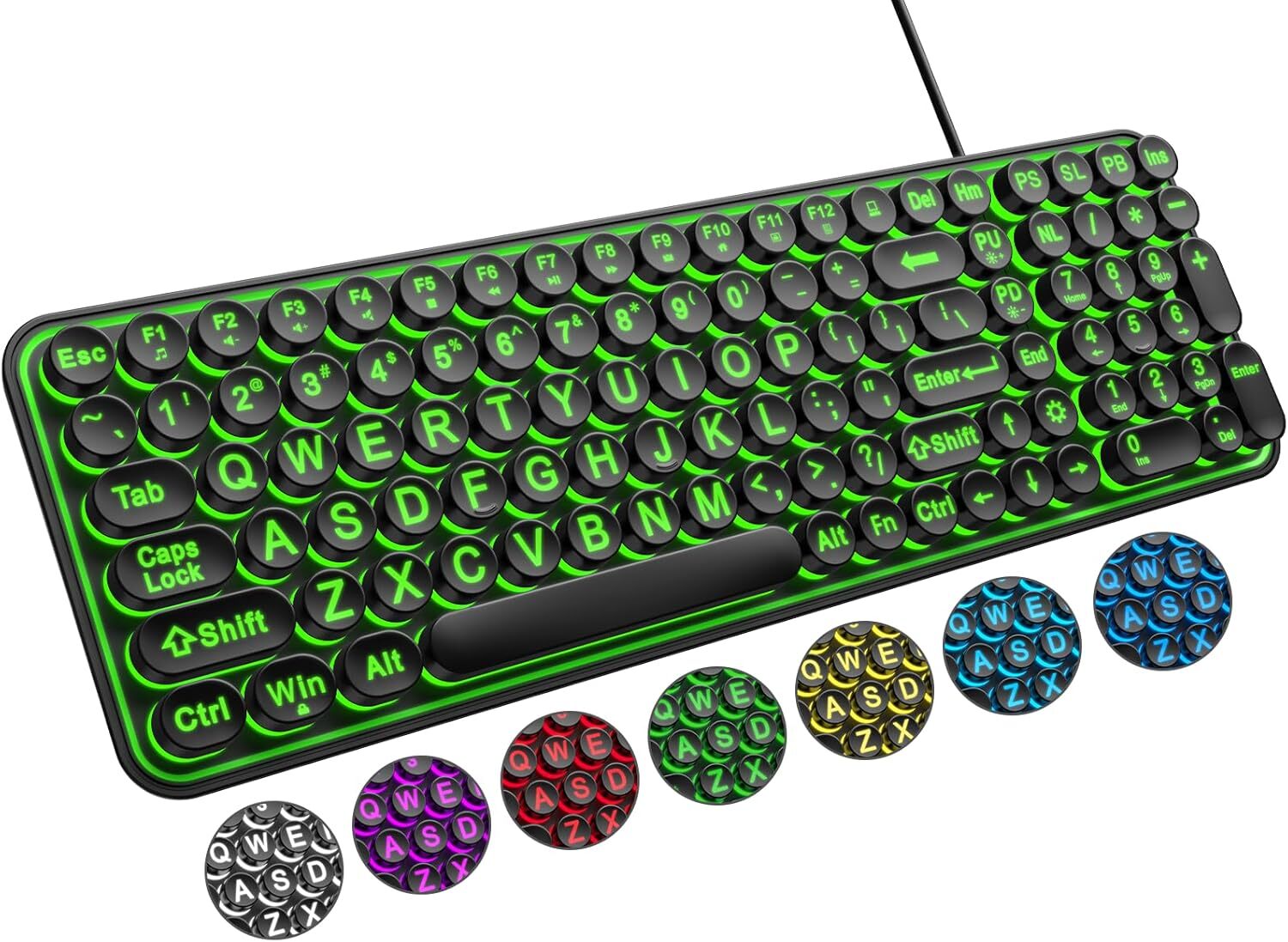 new Large Print Backlit Keyboard, Wired USB Lighted Computer Multi-color 07FC0E-D4 - KOEEK