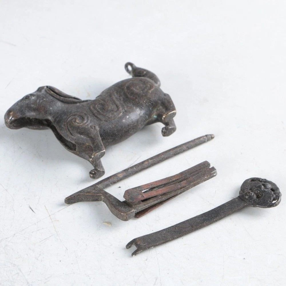 Chinese Old Style Brass Handmade Rabbit Lock with Key Rare Collectibles 07FC0E-D4 - KOEEK
