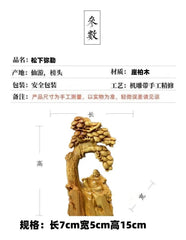 Cai Bai Wood Carved Laughing Buddha Figurine Under Tree Home Décor Chinese Style 07FC0E-D4 - KOEEK