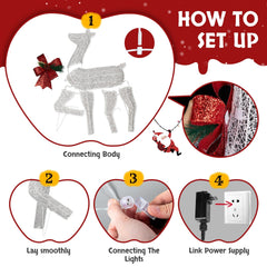 Christmas Lighted Reindeer Family Outdoor Yard Decoration Lighted Deer Set 07FC0E-D4 - KOEEK