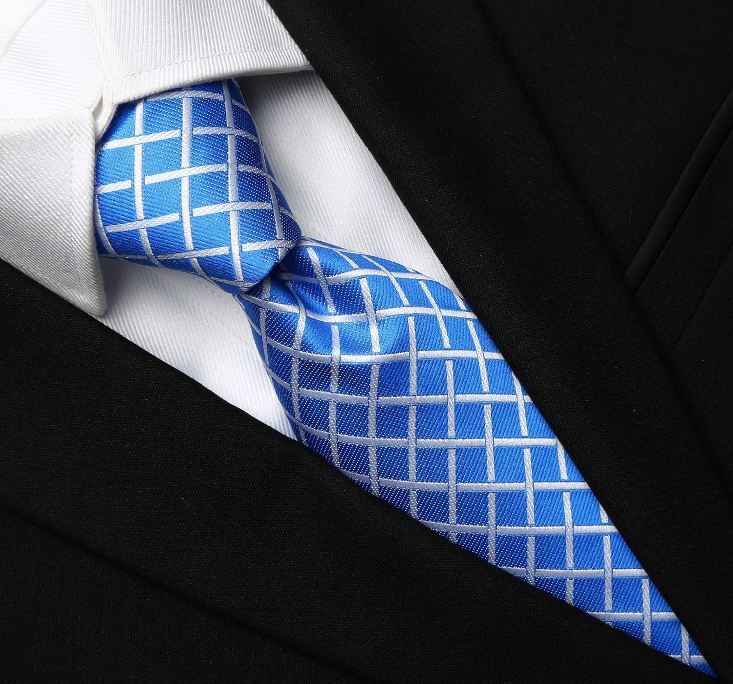 new KissTies Mens 63'' Extra Long Tie Check Plaid Striped Bright Blue White