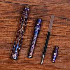 Min EDC Titanium Alloy Keychain Meteorite Pattern BallPoint Pen Pocket Outdoor 07FC0E-D4 - KOEEK