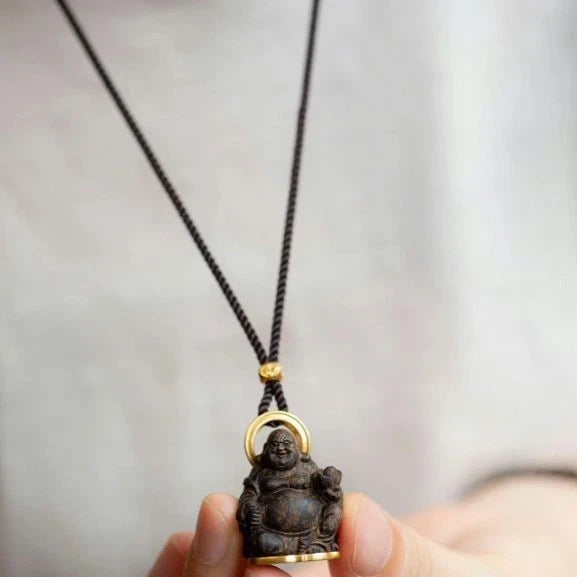 Copper Alloy Mini Buddha Amulet Pendant Necklace Chinese Style Vintage 07FC0E-D4 - KOEEK