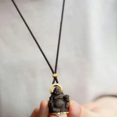 Copper Alloy Mini Buddha Amulet Pendant Necklace Chinese Style Vintage 07FC0E-D4 - KOEEK