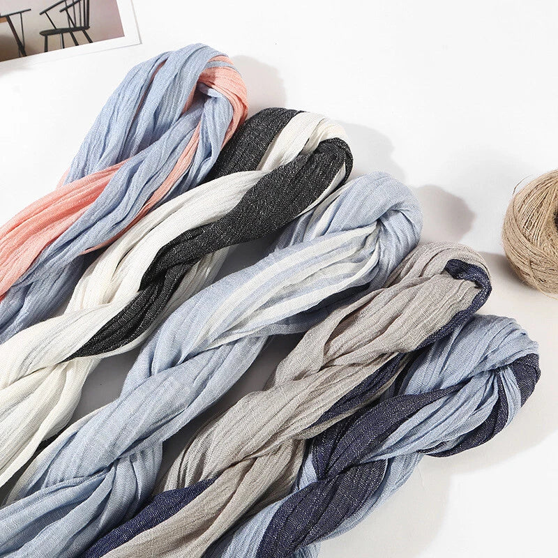 Men's Scarf Striped Cotton Linen Shawls and Wraps Pleated Scarves Unisex Scarf 07FC0E-D4 - KOEEK