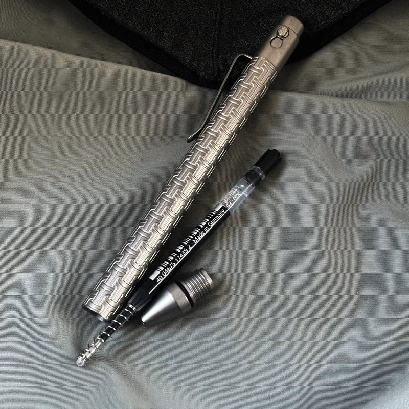 Pocket Titanium Double Locked Ballpoint Pen Lock Pattern Surface Design EDC Pen 07FC0E-D4 - KOEEK