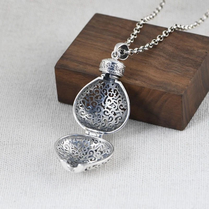 Vase Hollow Pendant Necklace Fu Character Lotus Pendant Openable Amulet Box 07FC0E-D4 - KOEEK