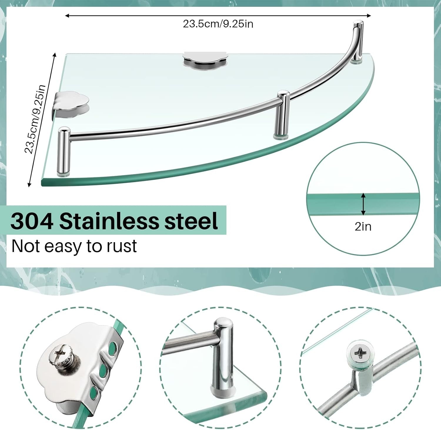 new 2 Pcs Corner Shower Shelf 2-Tier Glass about 9.25 inches, Silver 07FC0E-D4 - KOEEK