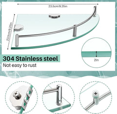new 2 Pcs Corner Shower Shelf 2-Tier Glass about 9.25 inches, Silver 07FC0E-D4 - KOEEK