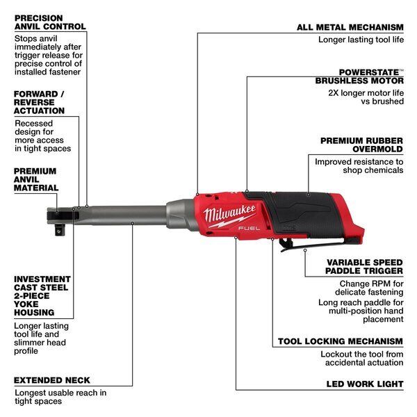 ny Milwaukee Tool 2569-20 In Drive 13 In Extended Reach højhastigheds skralde