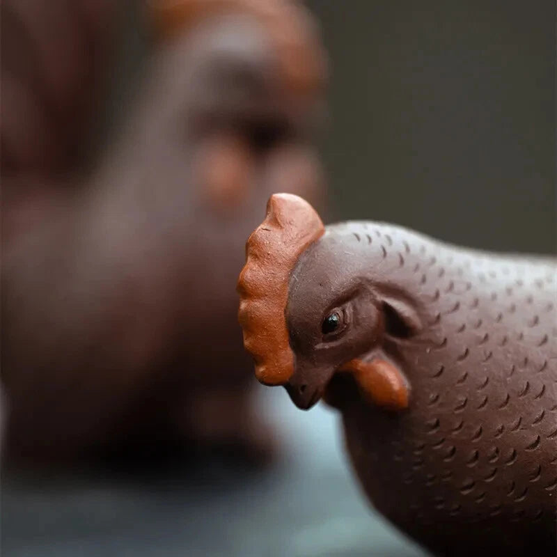 Yixing Handmade Sculpture Purple Clay Tea Pet Chicken Model Statue Tea Decors 07FC0E-D4 - KOEEK