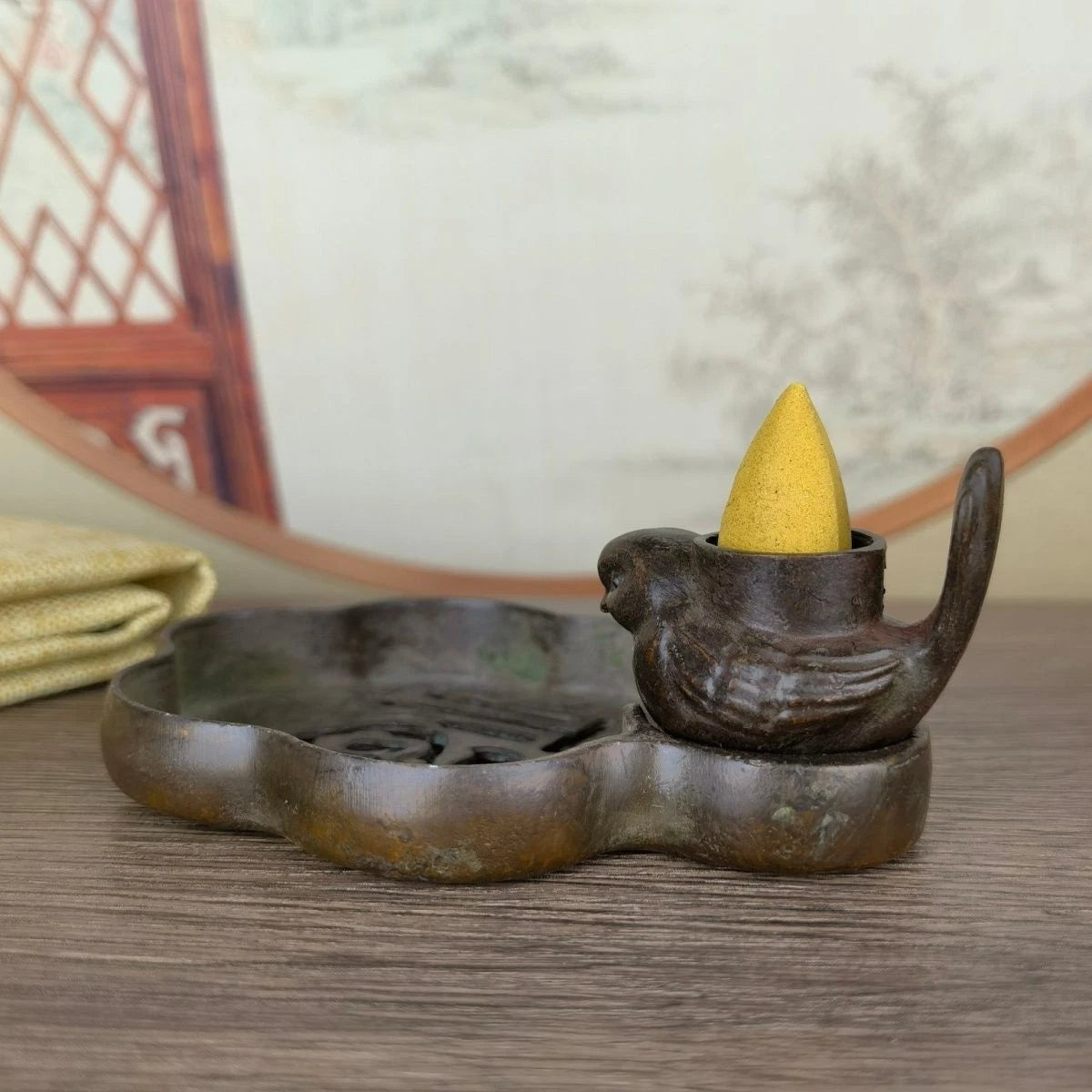 11cm Backflow Incense Burner Fu Character Brass Aromatherapy Tea Art Decor 07FC0E-D4 - KOEEK