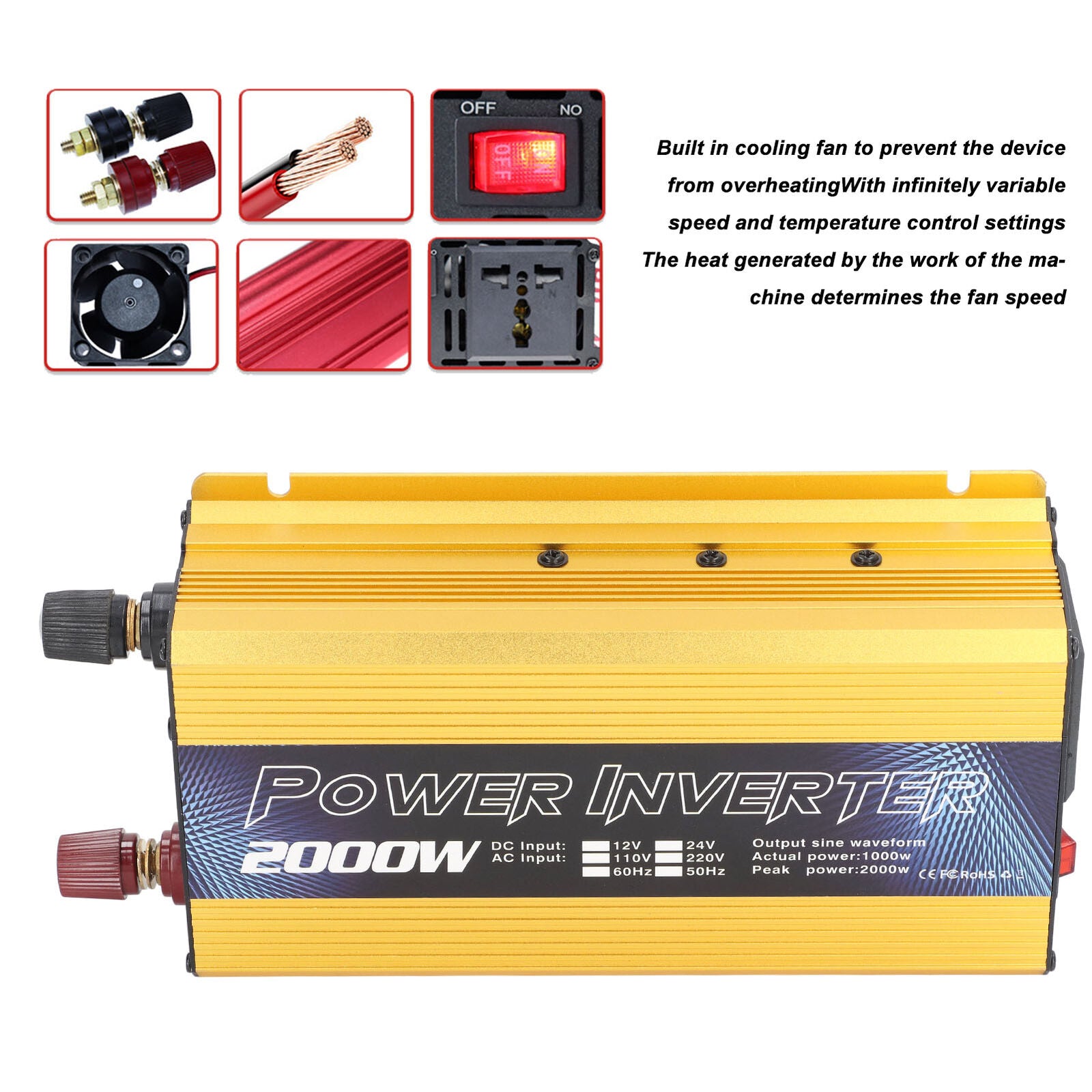 new 2000W Car Pure-Sine  Solar Converter   DC 12V to AC 220V/110V koeek - KOEEK