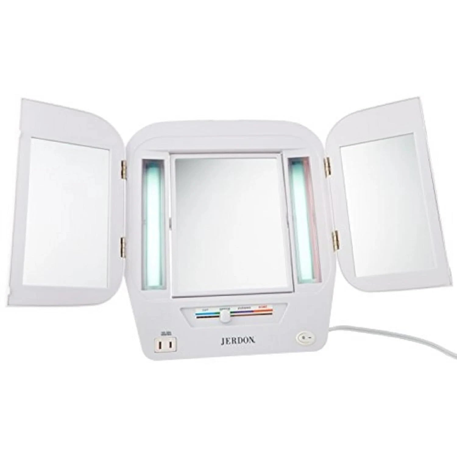 Modern Lighted Tri-Fold Makeup Mirror -with 5x Magnification and Multiple Lights 07FC0E-D4 - KOEEK