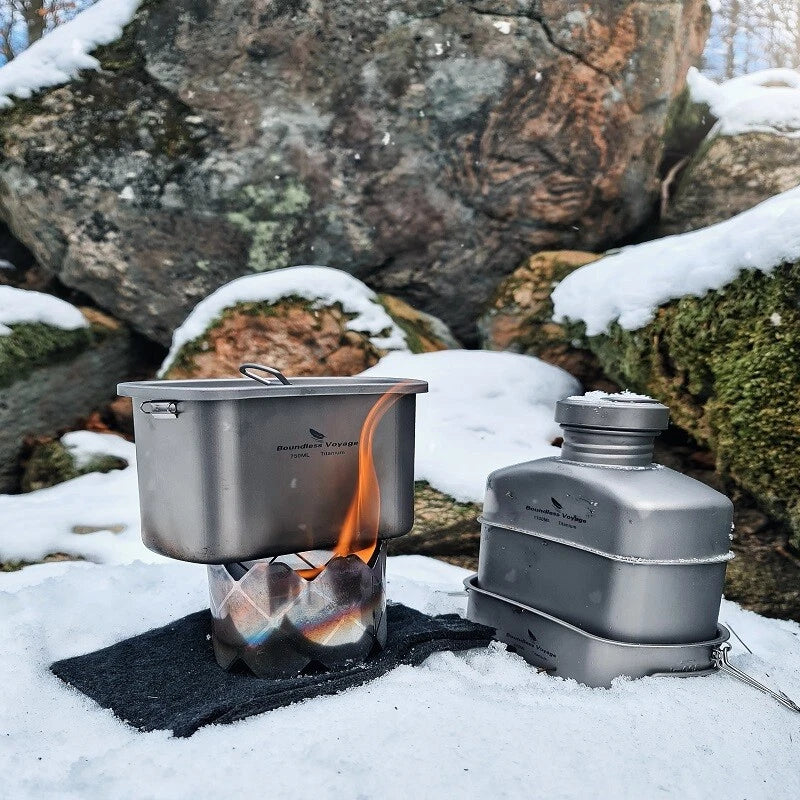 Titanium Military Canteen Cups Outdoor Camping Cooking Kit Water Bottle Mess Tin 07FC0E-D4 - KOEEK