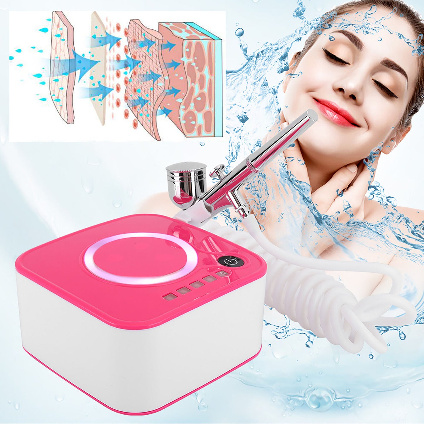 new Airbrush Spray Oxygen Sprayer Face Moisturizing Airbrush Pink(US Plug ) HGF koeek - KOEEK