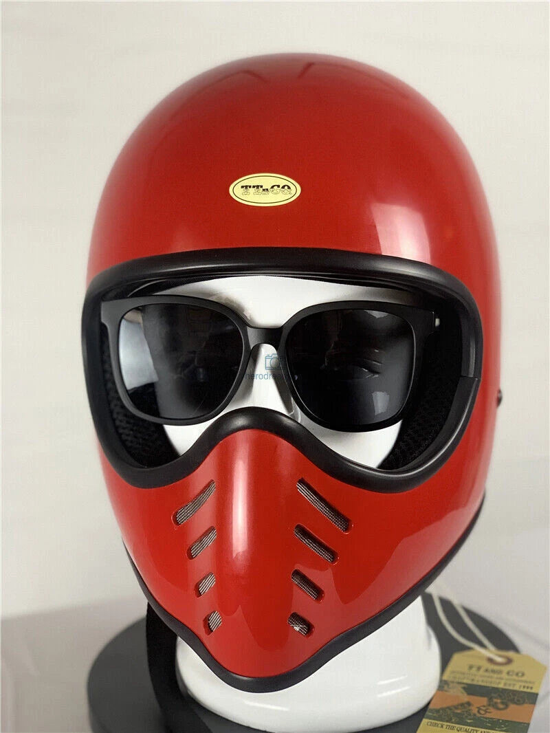 Japan Full Face Rider Motorcycle Helmet Retro Small Motorbike Helmet W/Goggles 07FC0E-D4 - KOEEK