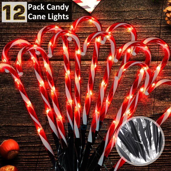 nye 12-pakker Candy Cane Pathway Markers Lys med Stake Udendørs juledekoration-20"