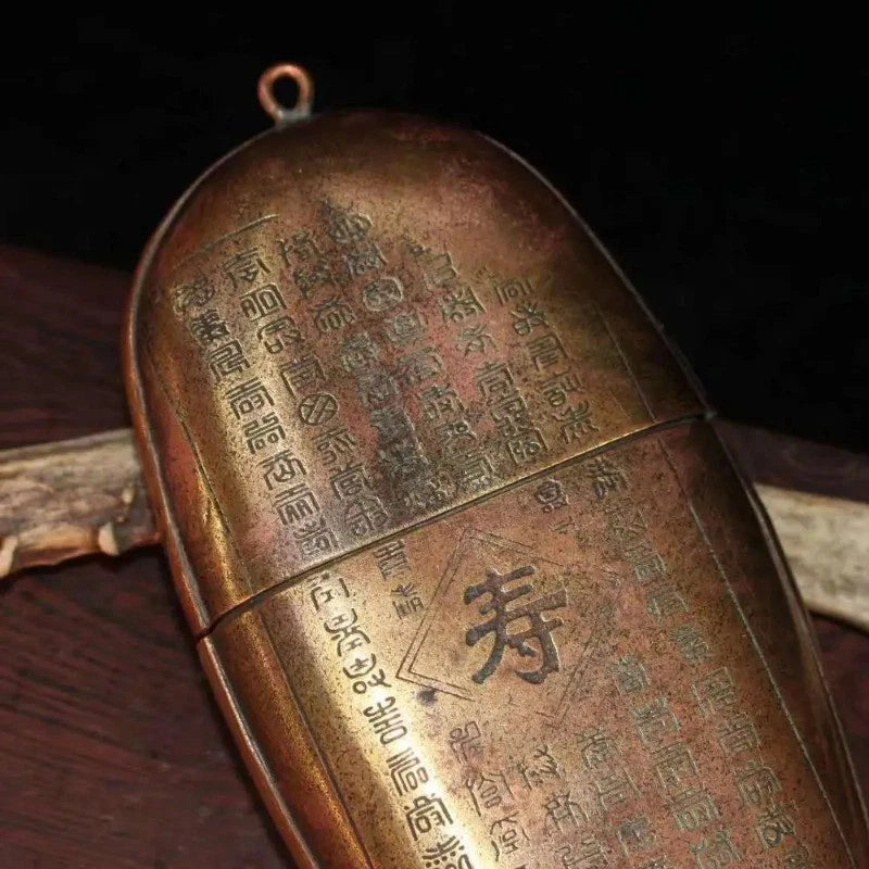 15cm Exquisitely Chinese Retro Copper Handcarved Fushou Glasses Case Collection 07FC0E-D4 - KOEEK