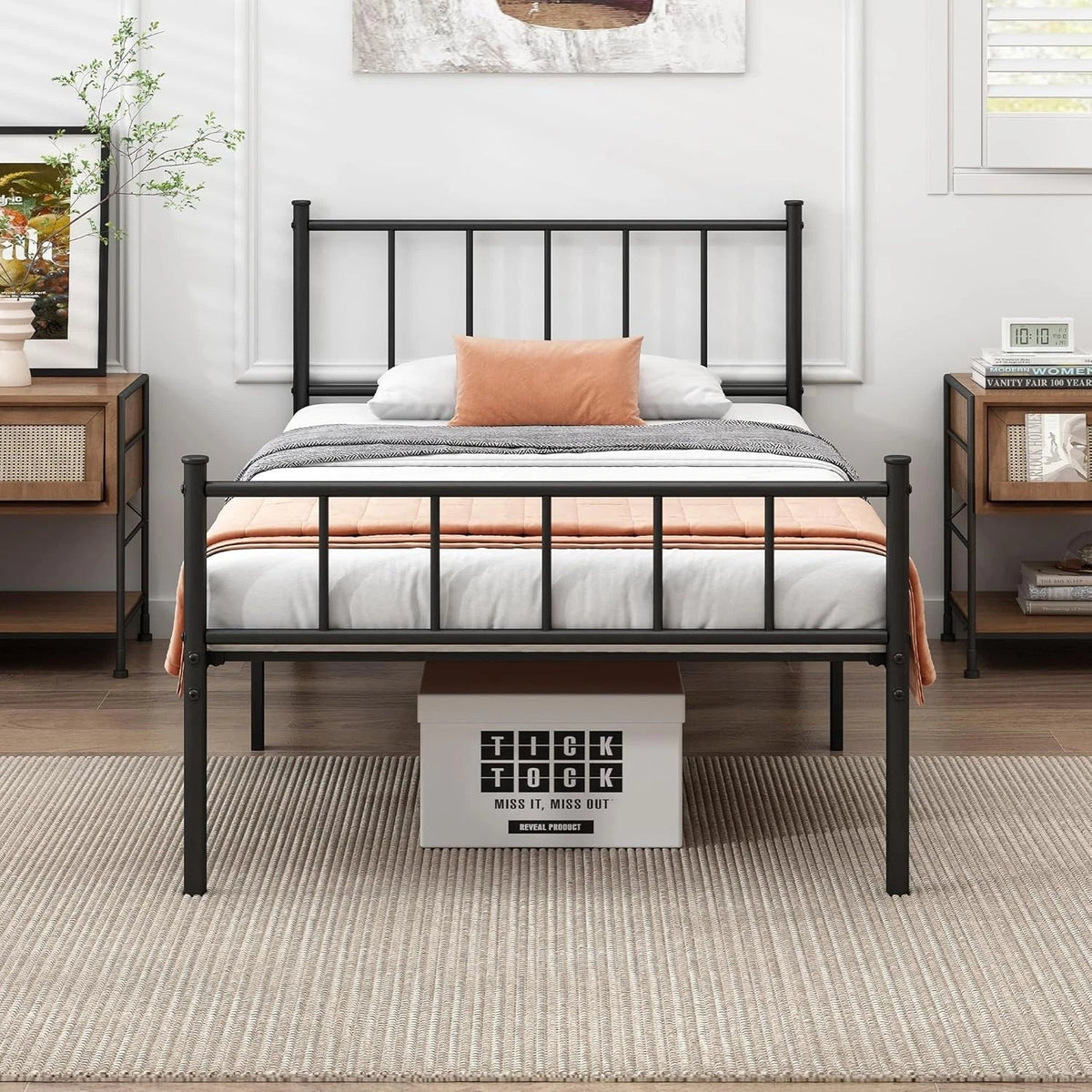 Classic metal platform bed frame with steel rail support mattress base 07FC0E-D4 - KOEEK
