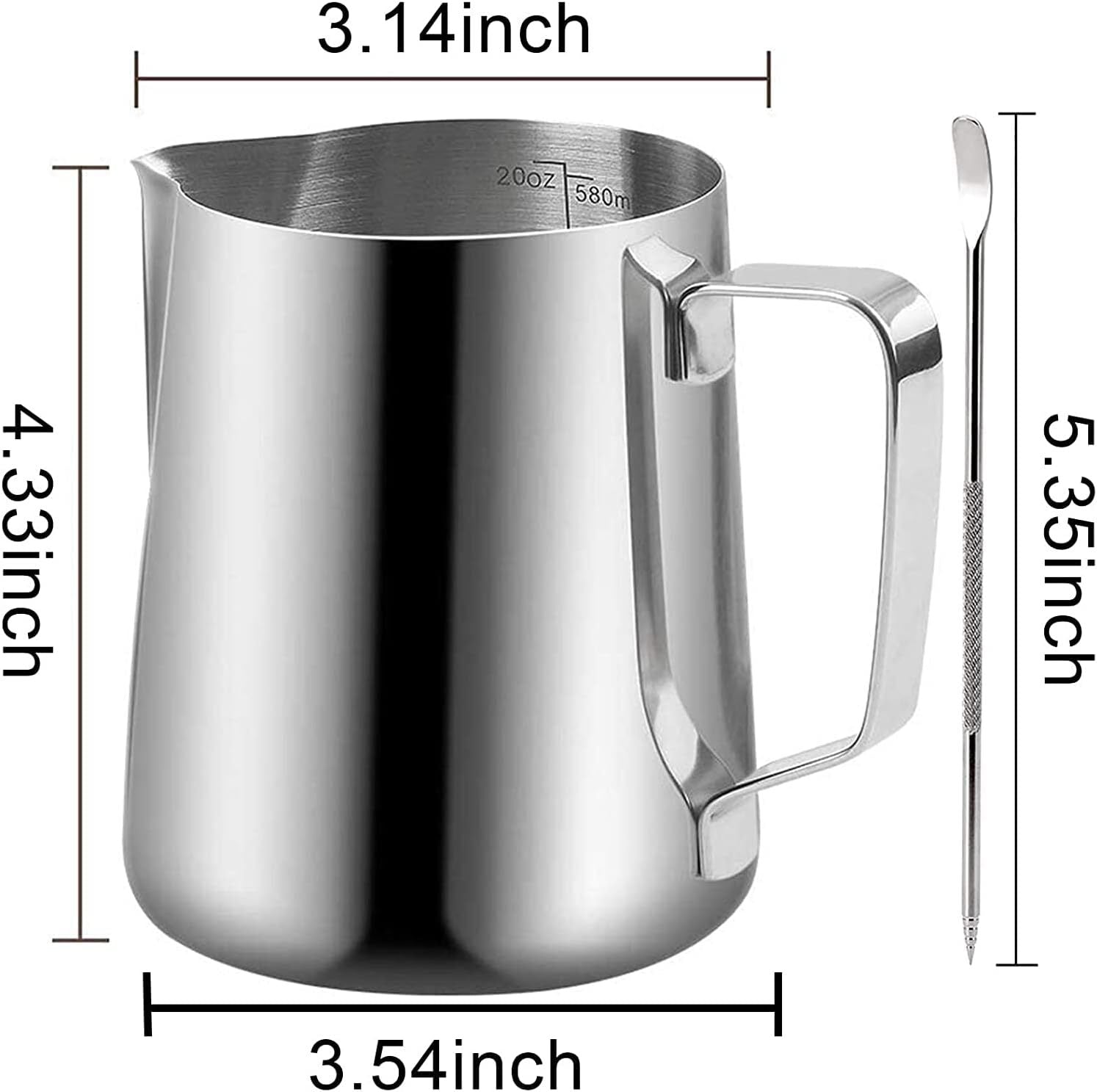 new Milk Frothing Pitchers 20 oz, Stainless Steel Espresso Steaming 20oz, Silver 07FC0E-D4 - KOEEK