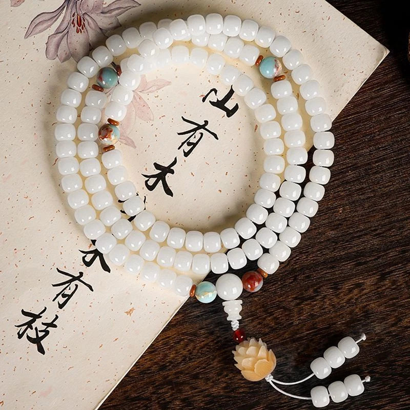 White Jade Bodhi Root 108 Bodhi Beads Rosary Beads Buddha Beads Bracelet 07FC0E-D4 - KOEEK