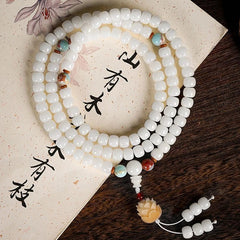 White Jade Bodhi Root 108 Bodhi Beads Rosary Beads Buddha Beads Bracelet 07FC0E-D4 - KOEEK