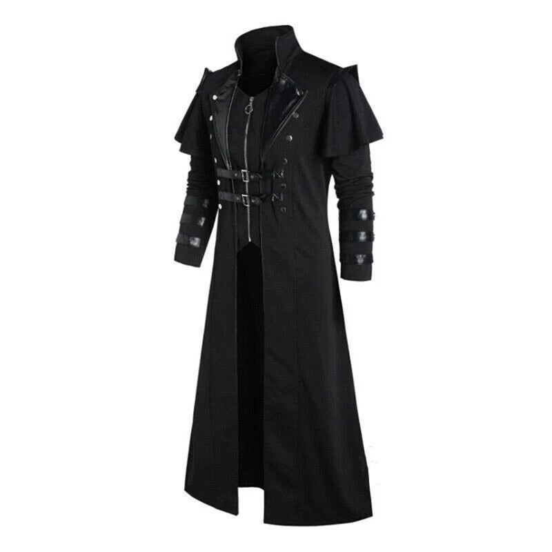 Long Trench Men's Medieval Victorian Style Frock Coat Cape Cloak Costume Jackets 07FC0E-D4 - KOEEK