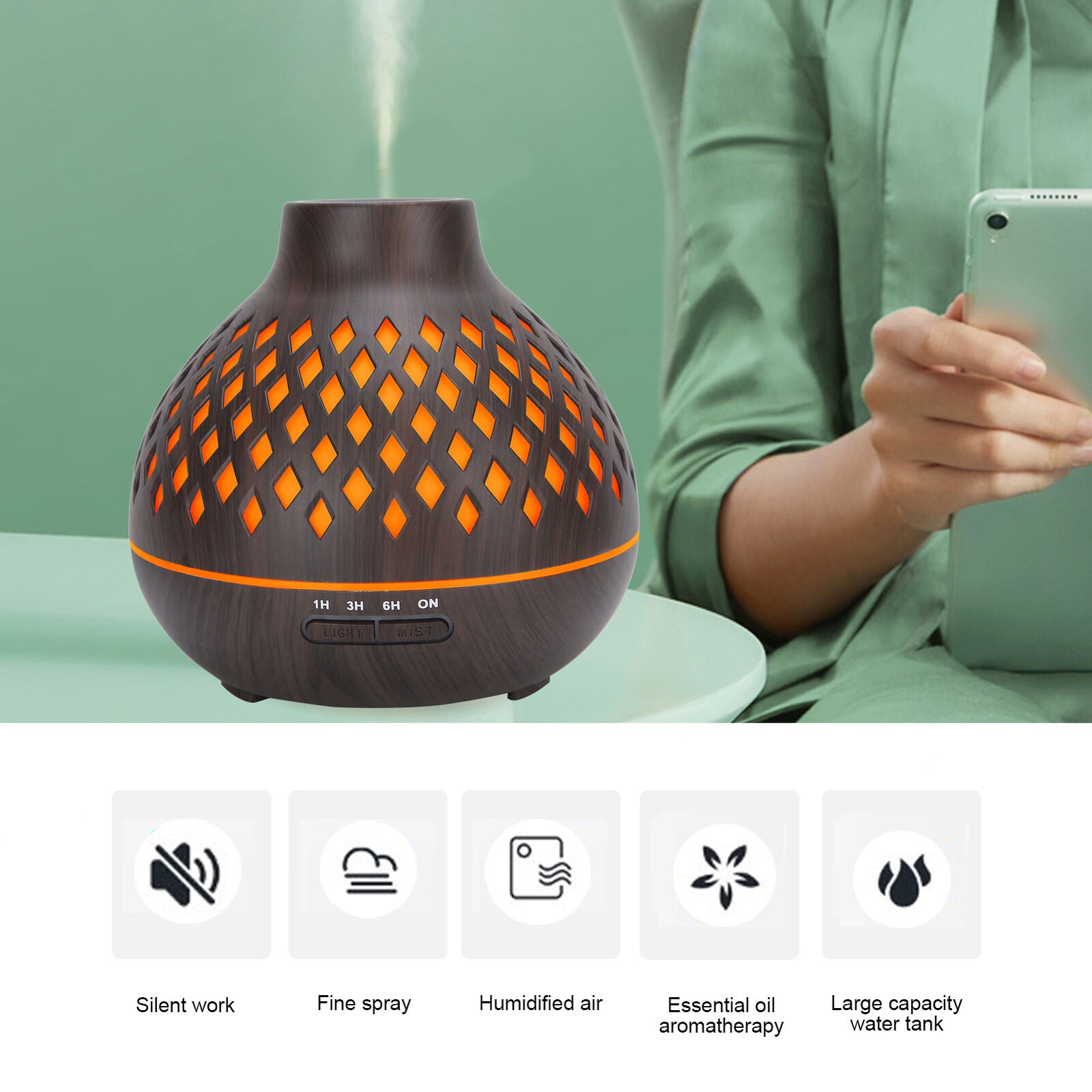 new Grain Home Air Humidifier Ultrasonic Aroma Diffuser 400ml (Prise US ) HGF koeek - KOEEK