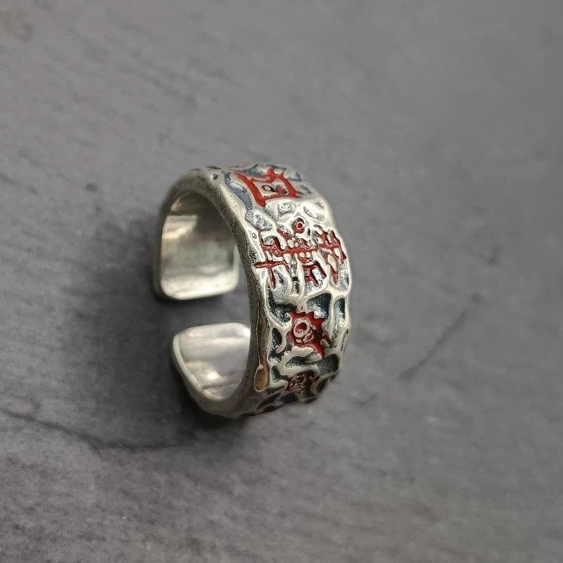 Silver Plated Hammered Open Ring Adjustable Ziweihui Wuyue Talisman 07FC0E-D4 - KOEEK
